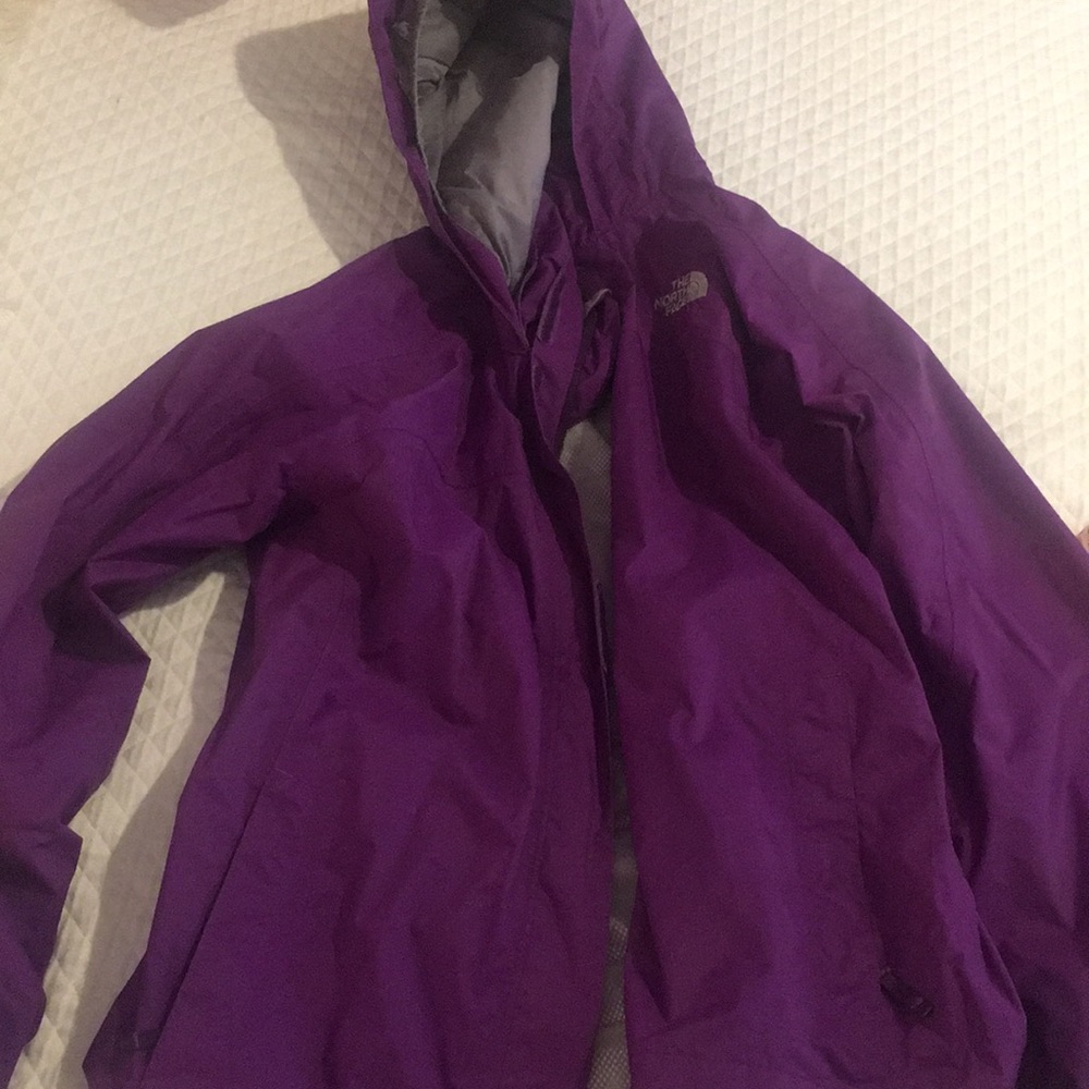 Purple north face rain jacket